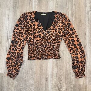 Small Gianni Bini Leopard Long Sleeve Blouse Top